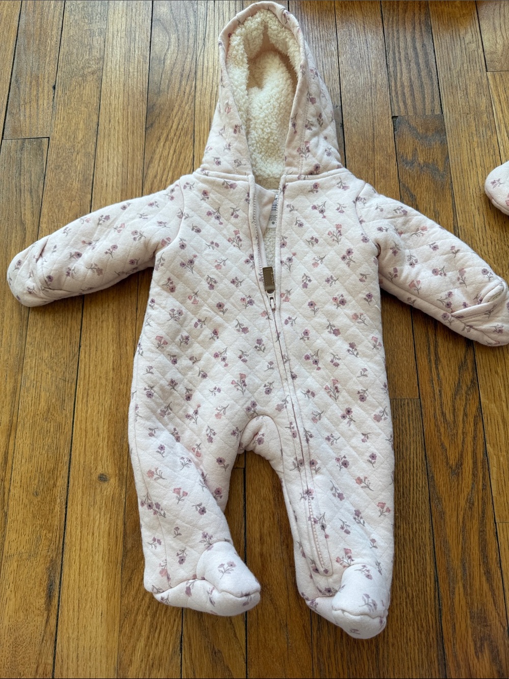 Carters Cozy Pink Floral Quilted Baby One-Piece with Hood